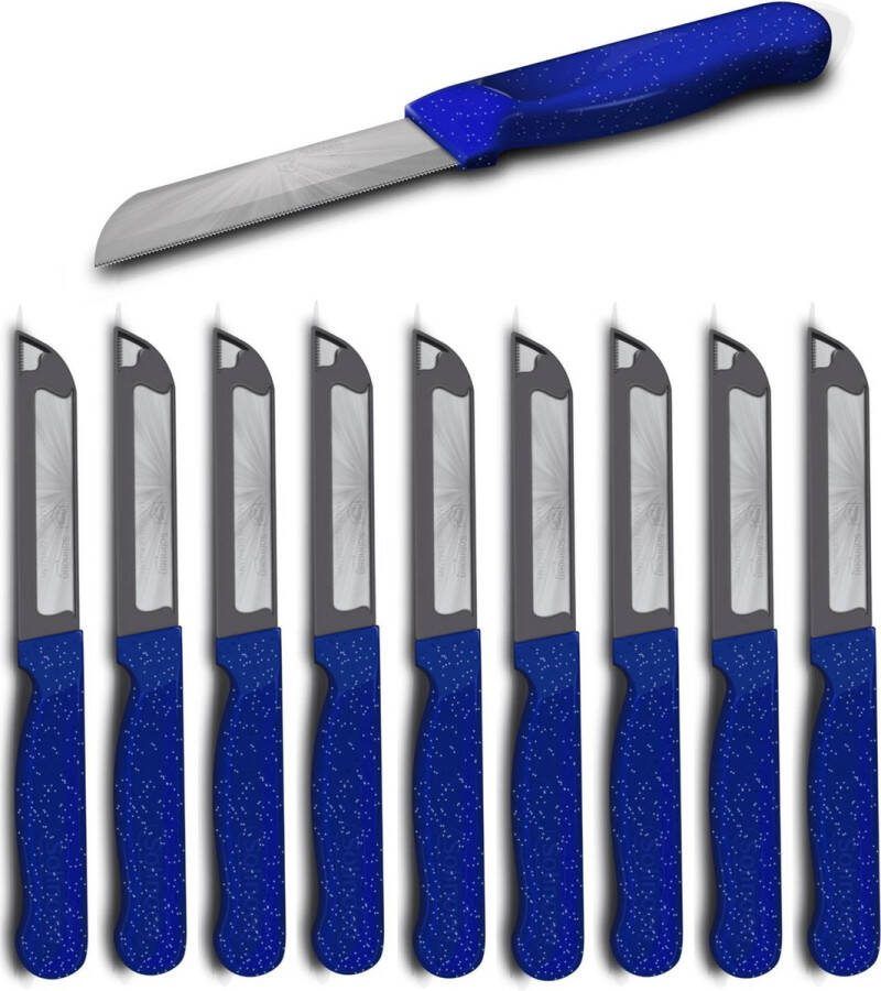 Solingen Kartelmes Tomatenmes met Kartel Robuust Handvat RVS 18.5 cm met Blade Cover Blauw Glitter 10 stuks