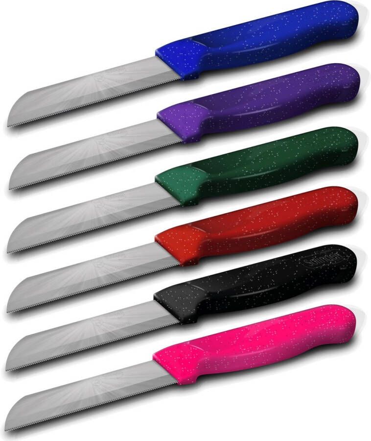 Solingen Kartelmes Tomatenmes met Kartel Robuust Handvat RVS 18.5 cm met Blade Cover Mix Glitter 6 stuks