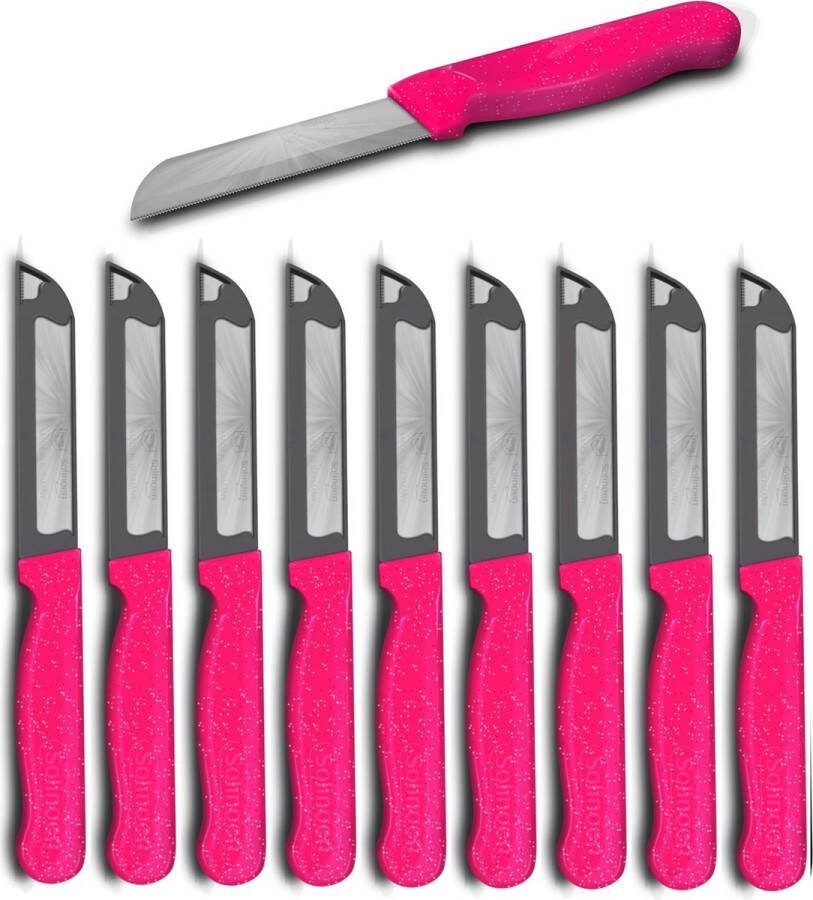 Solingen Kartelmes Tomatenmes met Kartel Robuust Handvat RVS 18.5 cm met Blade Cover Roze Glitter 10 stuks