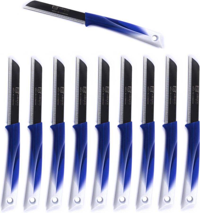 Solingen Kartelmes Tomatenmes met Kartel RVS 19 cm met Blade Cover Bi-Color Blauw met Wit 10 stuks