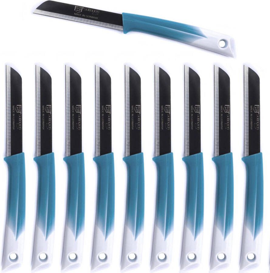 Solingen Kartelmes Tomatenmes met Kartel RVS 19 cm met Blade Cover Bi-Color Turquoise met Wit 10 stuks