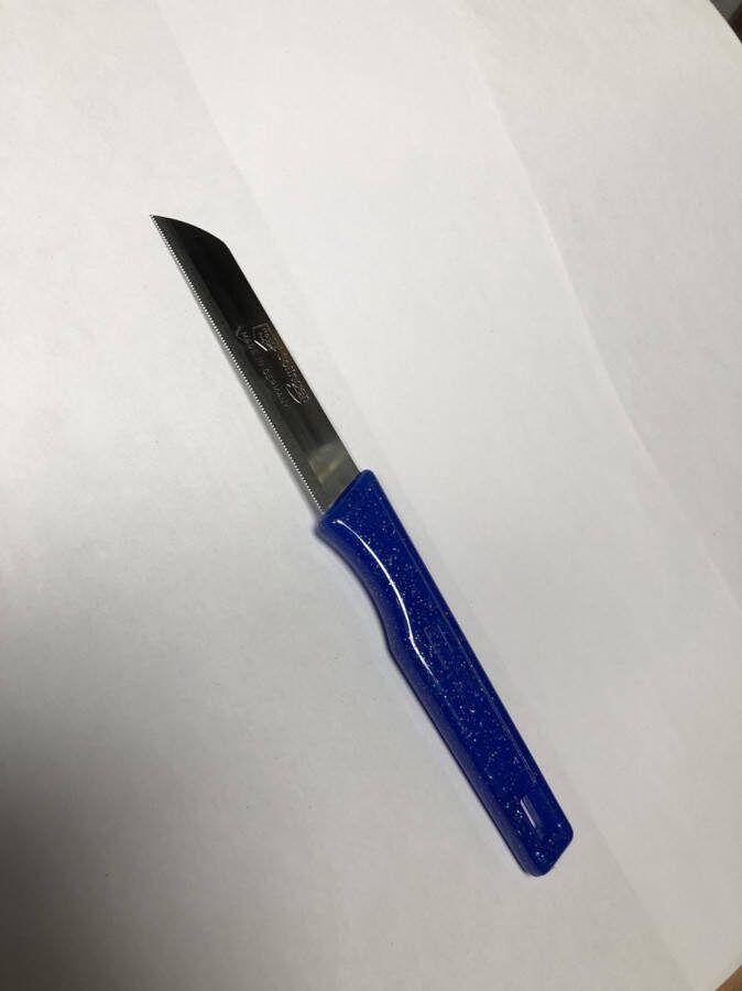 Solingen schilmes BLAUW schilmesje schilmessen schilmes met kartel duitse kwaliteit super scherp ergonomische heft keukenmes groente mes groentemes