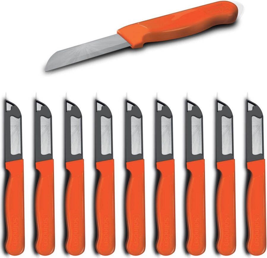 Solingen Schilmesje Robuust Handvat RVS Glad 16 cm met Blade Cover Donker Oranje 10 stuks