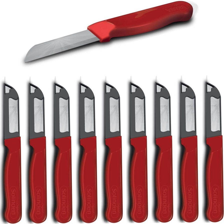 Solingen Schilmesje Robuust Handvat RVS Glad 16 cm met Blade Cover Rood 10 stuks