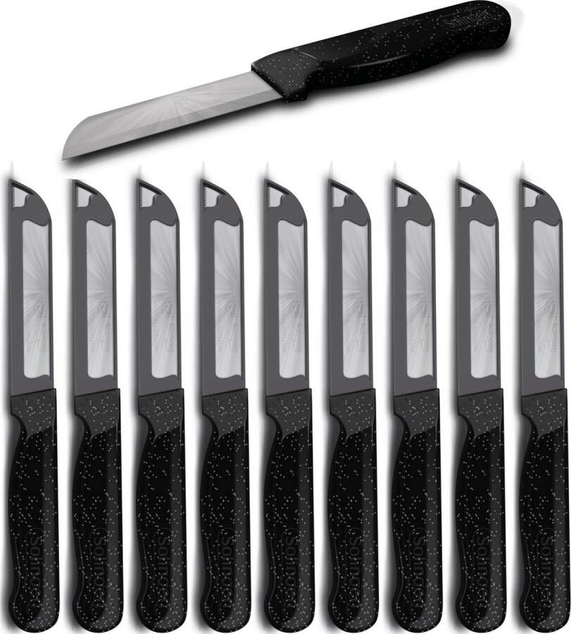 Solingen Schilmesje Robuust Handvat RVS Glad 18.5 cm met Blade Cover Zwart Glitter 10 stuks