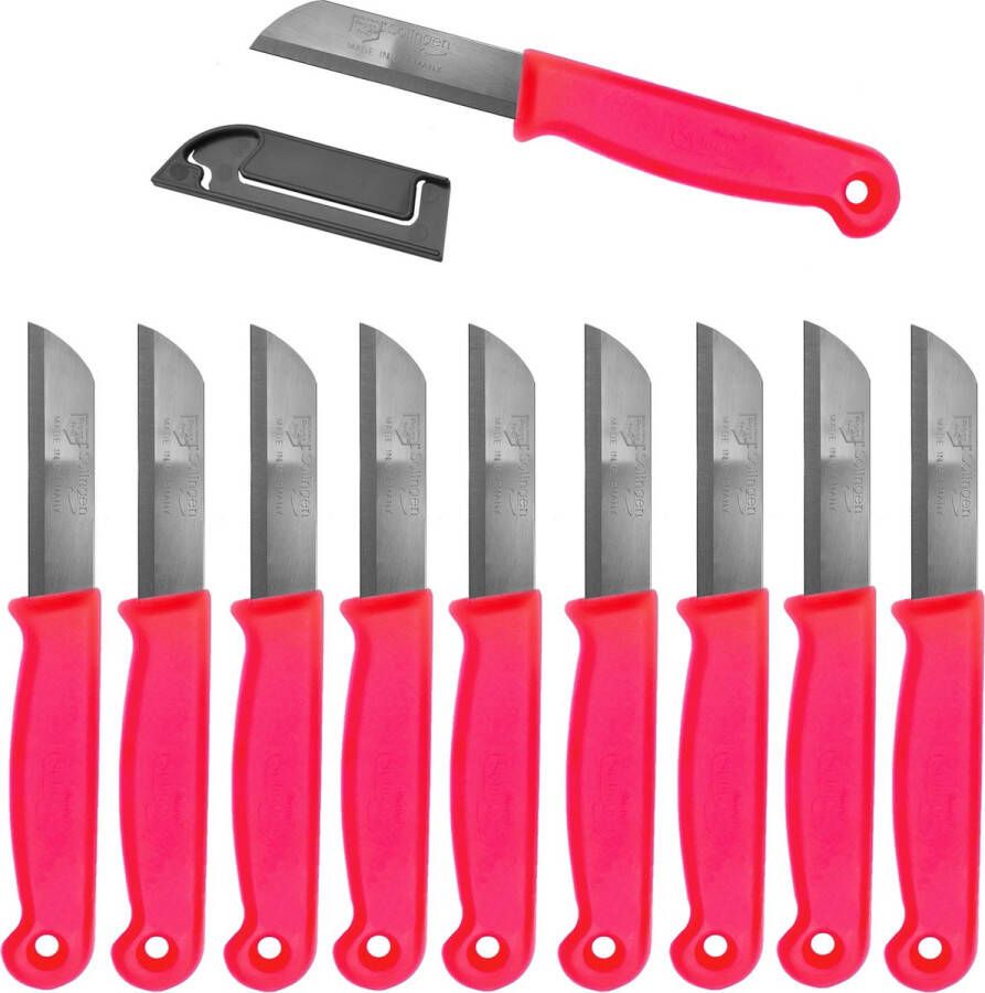 Solingen Schilmesje RVS Glad 16 cm met Blade Cover Neon Rood 10 stuks