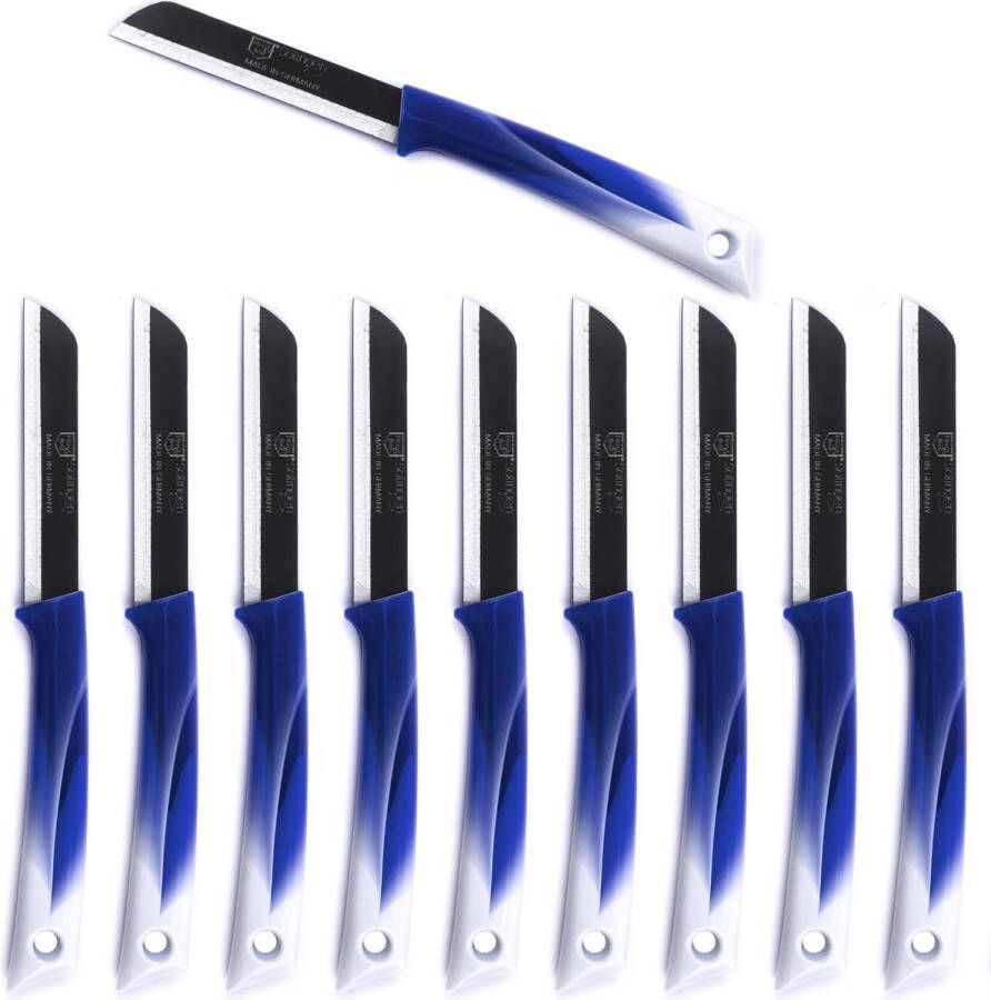 Solingen Schilmesje RVS Glad 19 cm met Blade Cover Bi-Color Blauw met Wit 10 stuks
