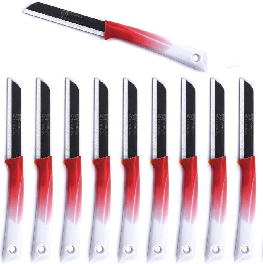 Solingen Schilmesje RVS Glad 19 cm met Blade Cover Bi-Color Rood met Wit 10 stuks