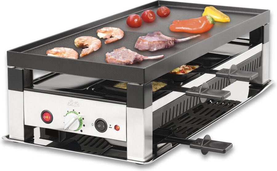 Solis 5 in 1 Table Grill 791 Gourmetstel 8 Personen Raclette Gourmet Set Bakplaat Gourmetten Zilver Zwart - Foto 3