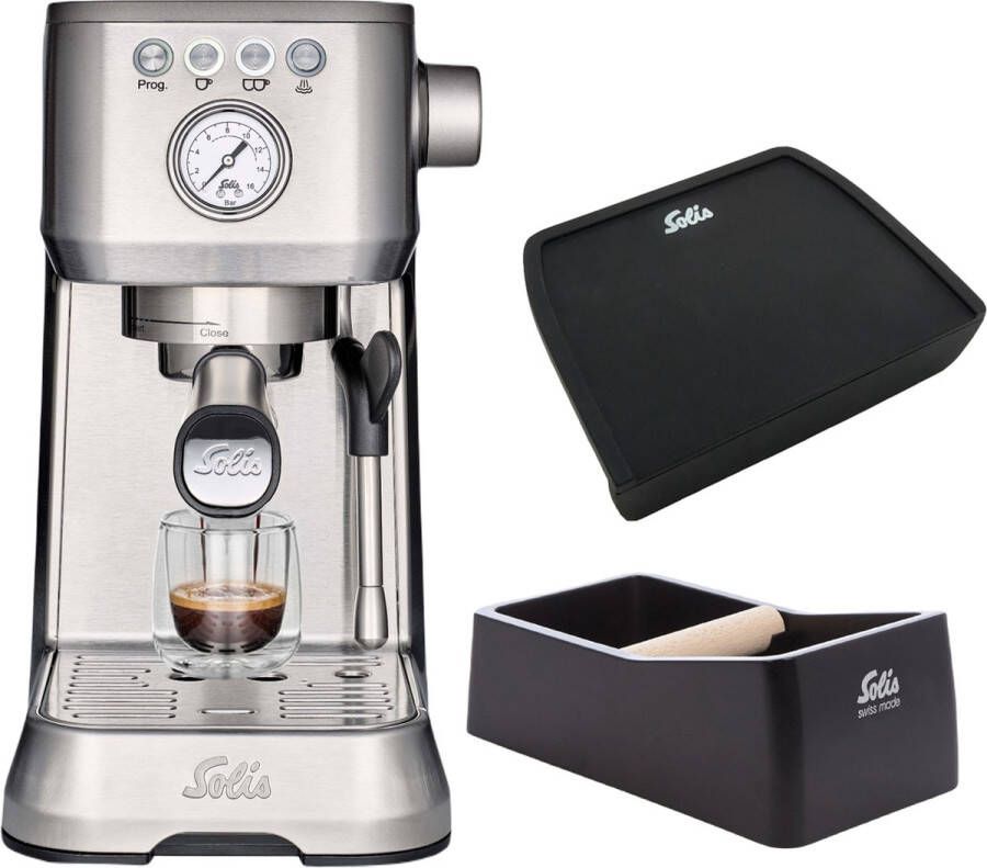 Solis Barista Perfetta Plus 1170 Pistonmachine Espressomachine Inclusief Coffee Knock-Box en Tamping Mat Zilver