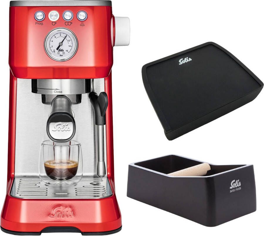 Solis Barista Perfetta Plus 1170 Pistonmachine Espressomachine Inclusief Coffee Knock-Box en Tamping Mat Zilver