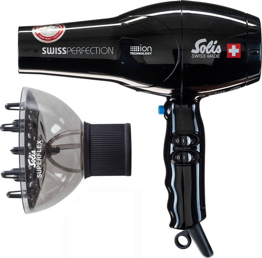 Solis Swiss Perfection 440 Föhn Haardroger Zwart + Superflex Softstyler