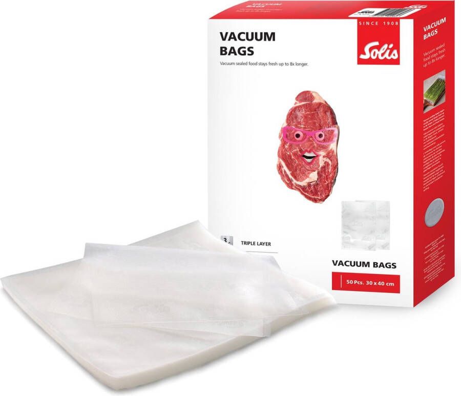 Solis Vacuumzakken Voedsel 30 x 40 cm Geschikt voor Diepvries Magnetron en Sous Vide Koken BPA-Vrij Drielaags Vacumeerzakken Vacuum Opbergzakken 50 Stuks