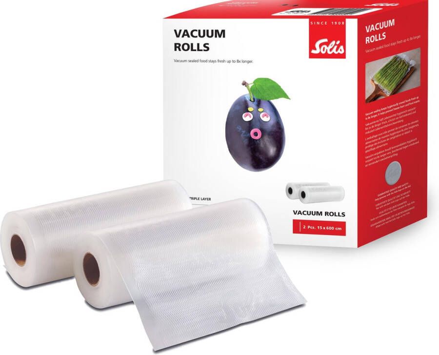 Solis Vacuumrollen 15 x 600 cm Geschikt voor Diepvries Magnetron en Sous Vide Koken BPA-Vrij Drielaags Vacuum Rollen Vacuumfolie Rollen 2 Stuks