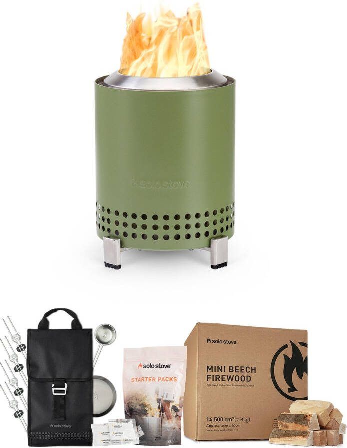 Solo Stove Mesa Vuurkorf voor op tafel Starter-Set Incl. Rookvrije Tafelhaard Accessoirepakket Mini Brandhout Aansteker Pellets of hout Roestvrij staal Masa (HxB): 17 5 x 13 cm 635 g Groen