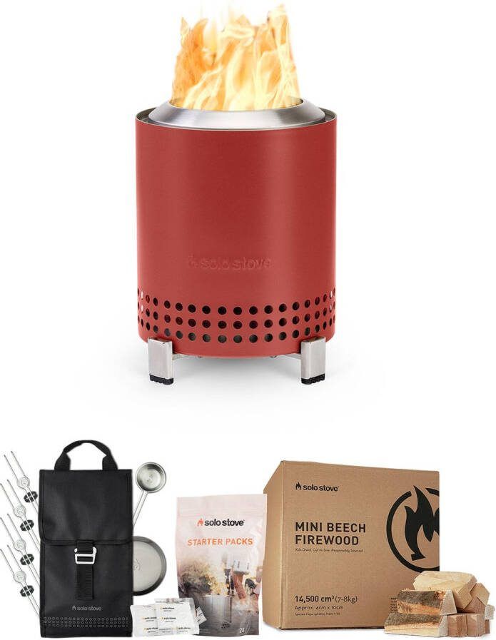 Solo Stove Mesa Vuurkorf voor op tafel Starter-Set Incl. Rookvrije Tafelhaard Accessoirepakket Mini Brandhout Aansteker Pellets of hout Roestvrij staal Masa (HxB): 17 5 x 13 cm 635 g Rood