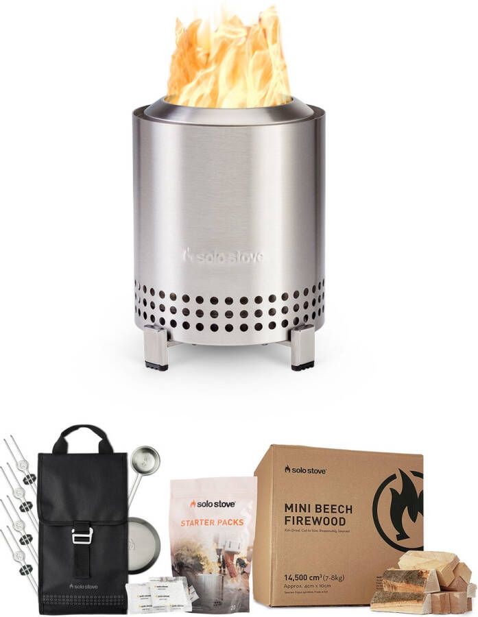 Solo Stove Mesa Vuurkorf voor op tafel Starter-Set Incl. Rookvrije Mini Tafelhaard Accessoirepakket Mini Brandhout Aansteker Pellets of hout Roestvrij staal Masa (HxB): 17 5 x 13 cm 635 g Zilver