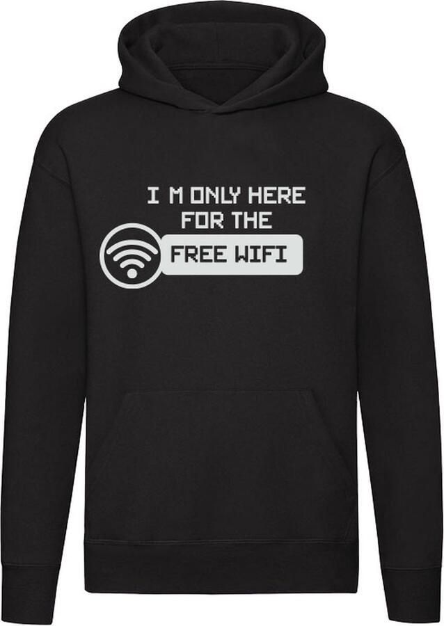 Sol's I'm only here for the Free WIFI Hoodie werk humor grappig vriend vriendin telefoon mobiel laptop feest- unisex trui sweater capuchon