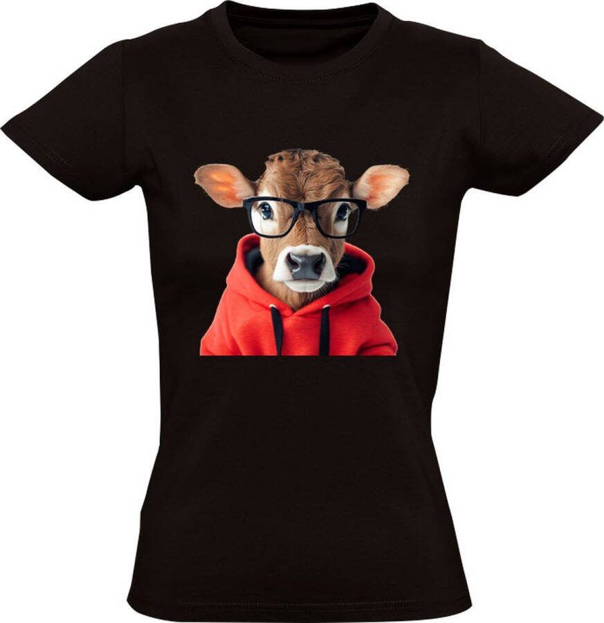 Sol's Koe met bril Dames T-shirt koe dieren dier kop stoer