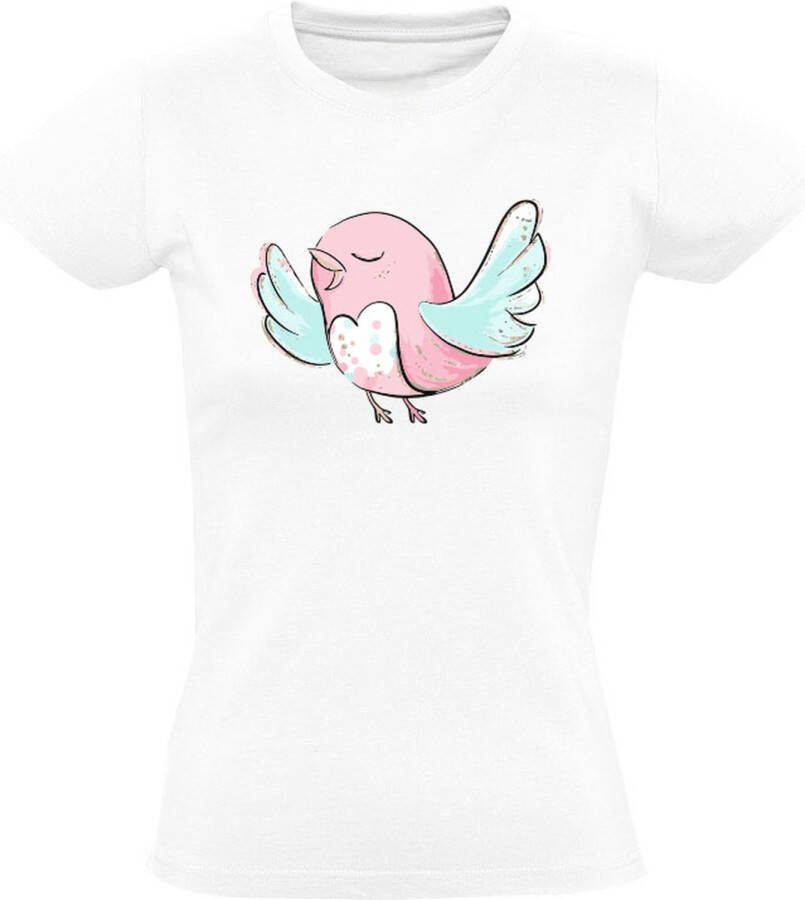 Sol's Lichte schattige vogel Dames T-shirt kunst design vogel dier vrouw roze schattig