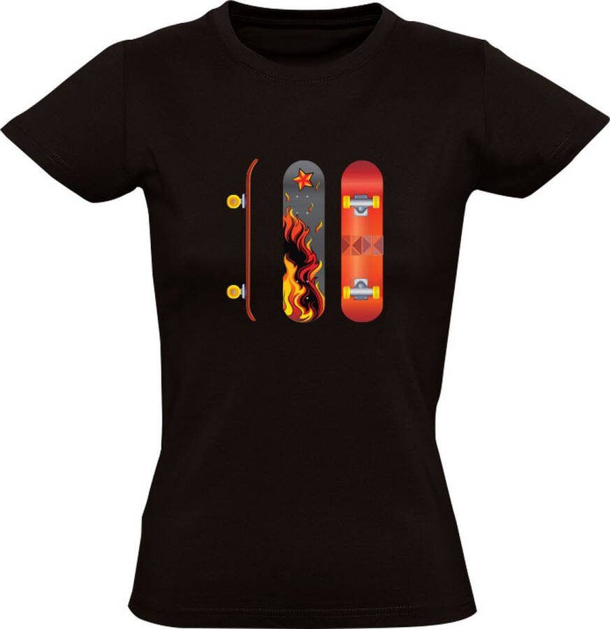 Sol's Skateboard vuur Dames T-shirt sport skaten halfpipe Zwart