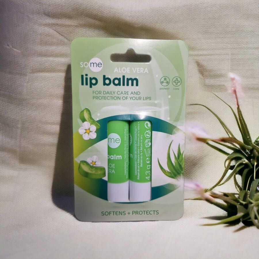 Some Lippenbalsem Aloe Vera 2 Stuks Verzacht en beschermt