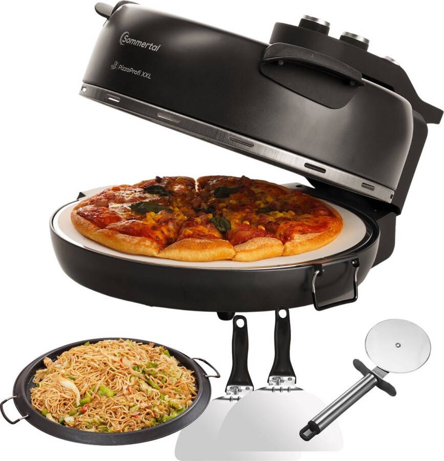 Sommertal PizzaProfi Elektrische Pizzaoven met 39cm of 32cm Steenplaat Snelle 3-Minuten Pizza tot 400°C 5-delige set met Paninzet 2x Pizzaschuiver Snijder Pizzasteen