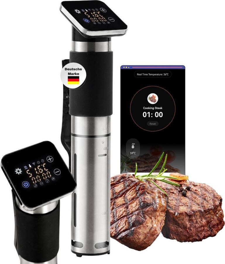Sommertal TS1300 Sous Vide Staafkoker WiFi WLAN App Bediening precisie Kooktemperatuurinstelling 0°C tot 90°C Waterproof IPX7 Timer Smart Home 1300W TÜV GS getest