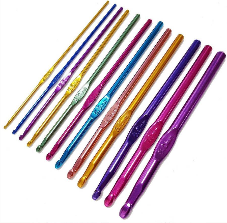 Somstyle 12-Delige Haaknaalden Set Ergonomisch Aluminium Crochet Multicolor