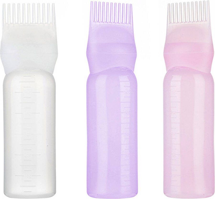 Somstyle 3x Haar Olie Applicator Haarverf Applicatieflesje met Maten Paars Roze & Wit