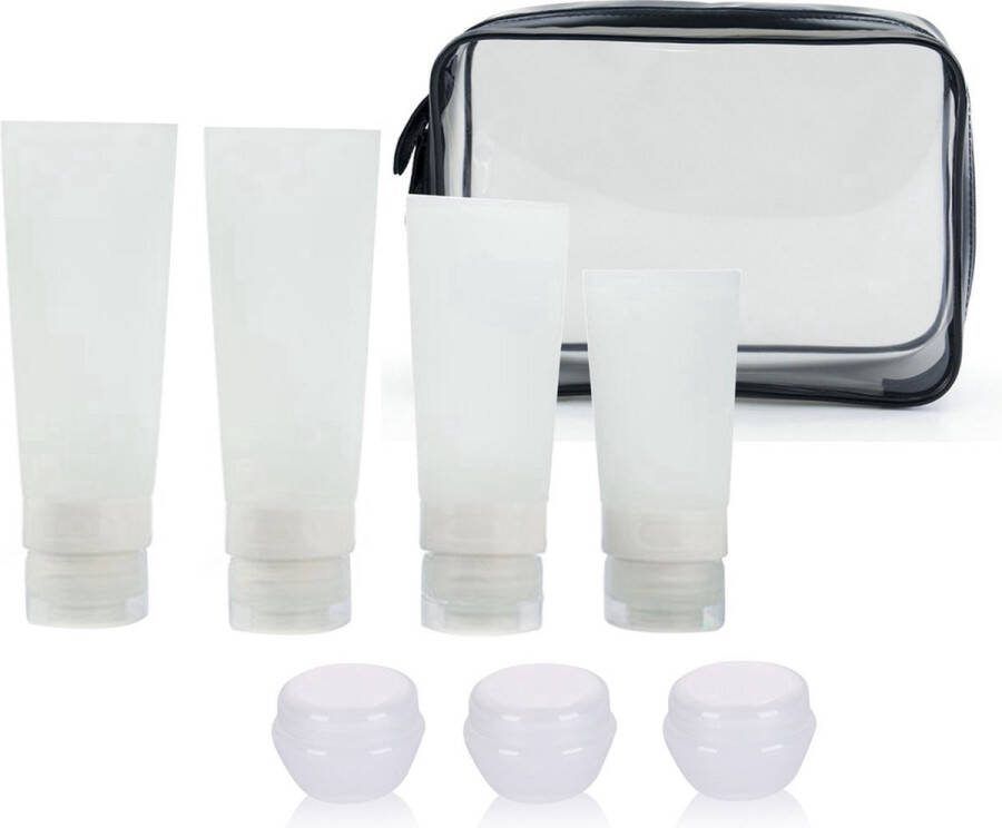 Somstyle 8-Delig Reisflesjes Set Transparant Vliegtuig Handbagage Inclusief Potjes & Navulbare Flacons Wit