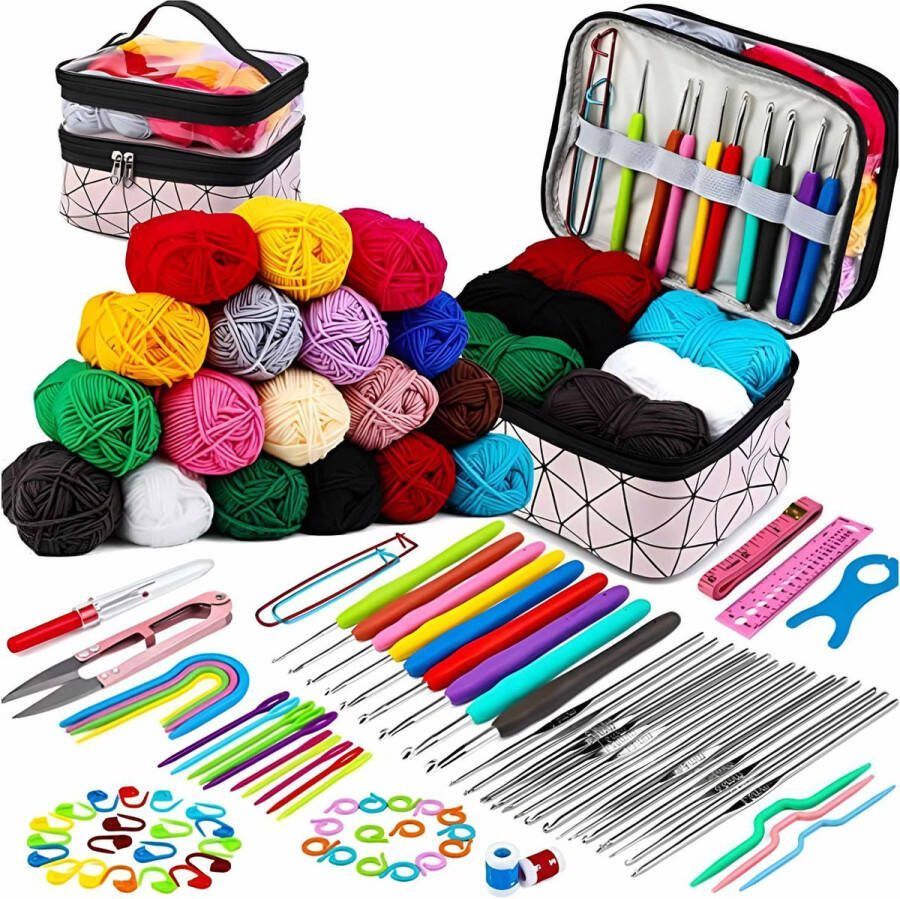 Somstyle Complete Haaknaalden Set 105-Delig Crochet Set 18 Kleuren Haak Garen Breihaak Ergonomische Haakset Multicolor