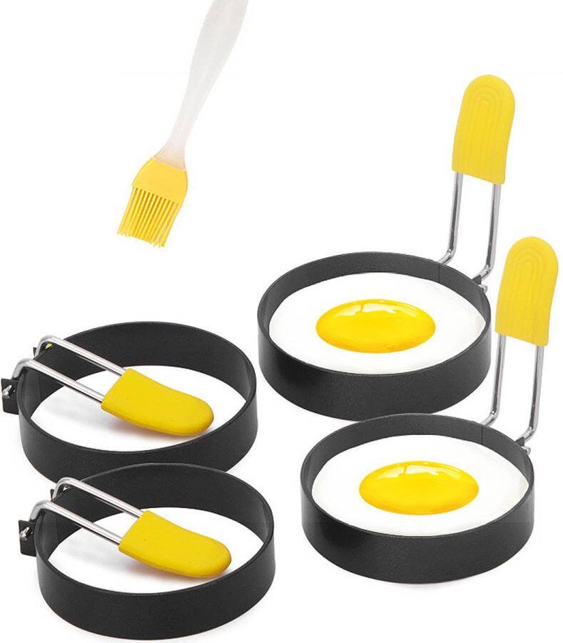 Somstyle Ei Ring Vorm Set 4 Stuks Kookring Bakvorm voor Ei & Pannenkoek RVS Zwart Geel