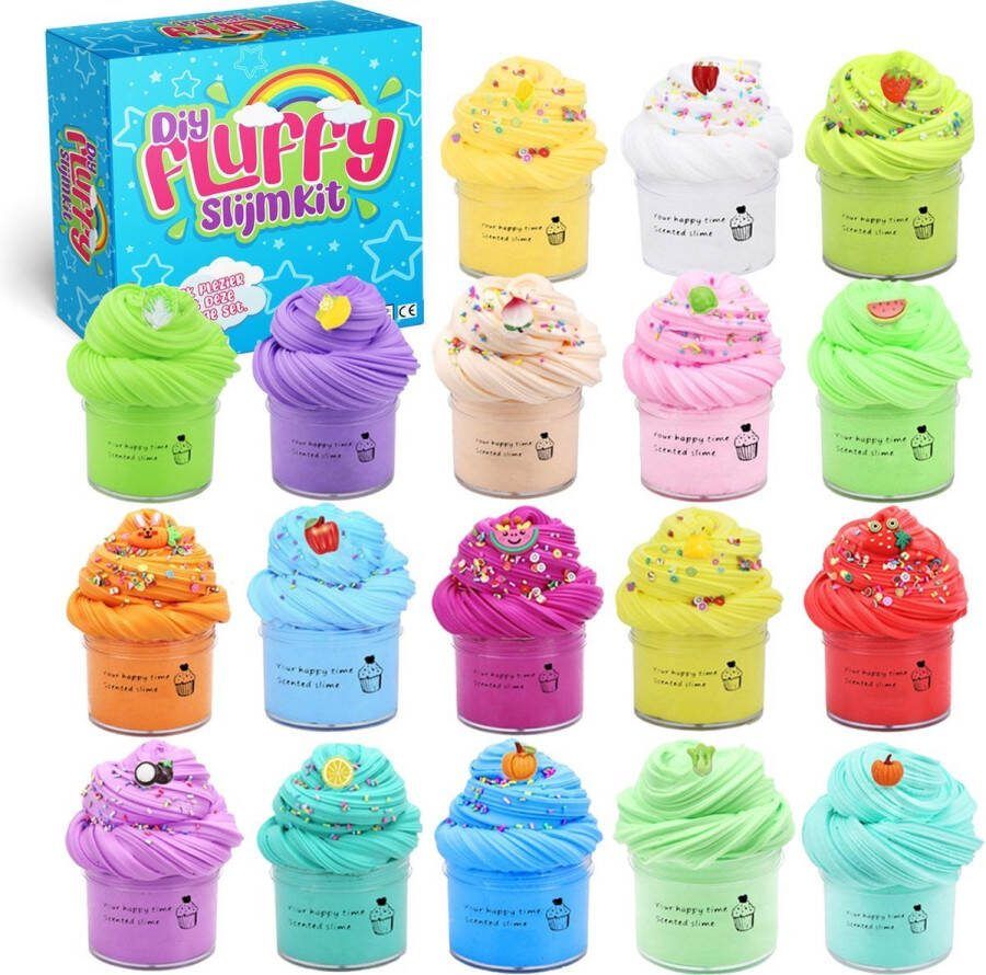 Somstyle Fluffy Slijm Set 18x 50ml Fluffy Slime Kit Motoriek Speelgoed Educatief Speelgoed Slijm Maken Voor Kinderen Slijm Fluffy Butter Slime
