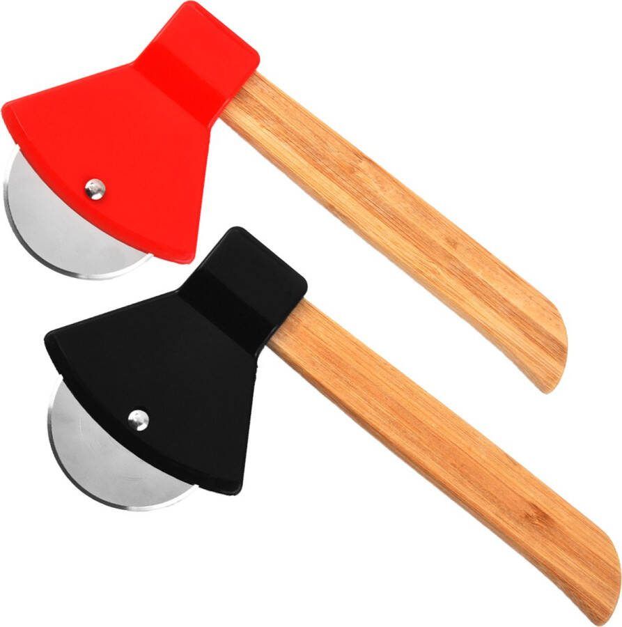 Somstyle Hakbijl Pizzasnijder Set 2 Stuks RVS Pizza Cutter Antislip Pizzames Rood & Zwart