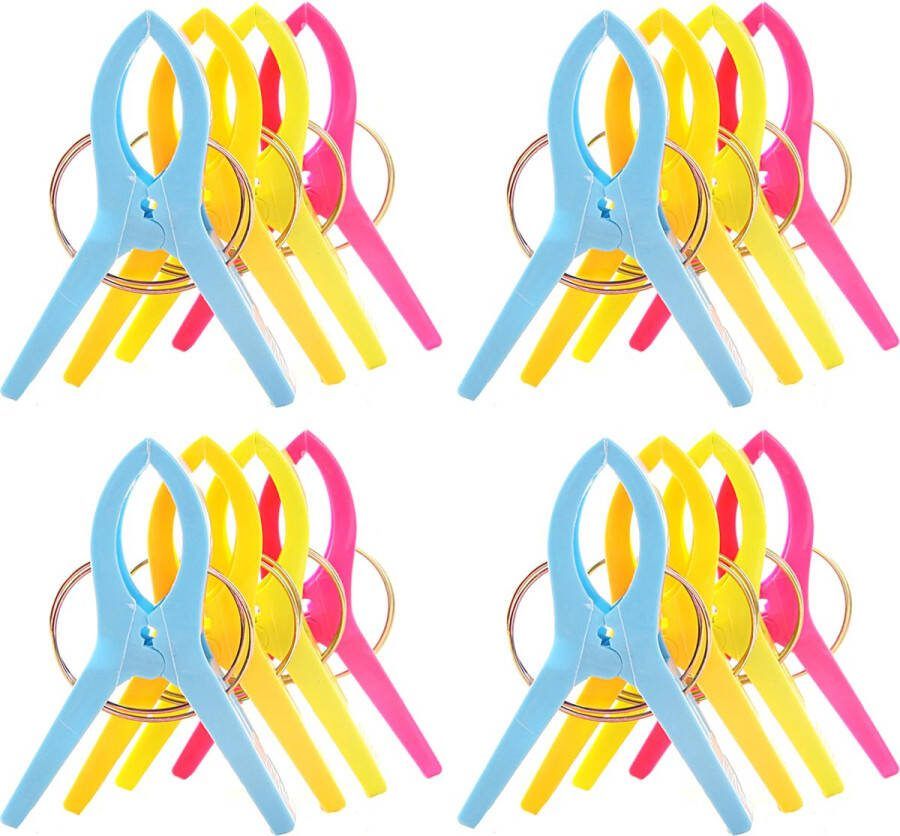 Somstyle Handdoek Knijpers 16 Stuks Wasknijpers Strandlaken Klemmen voor Strandbed Badlaken Clips Groen Blauw Geel & Roze