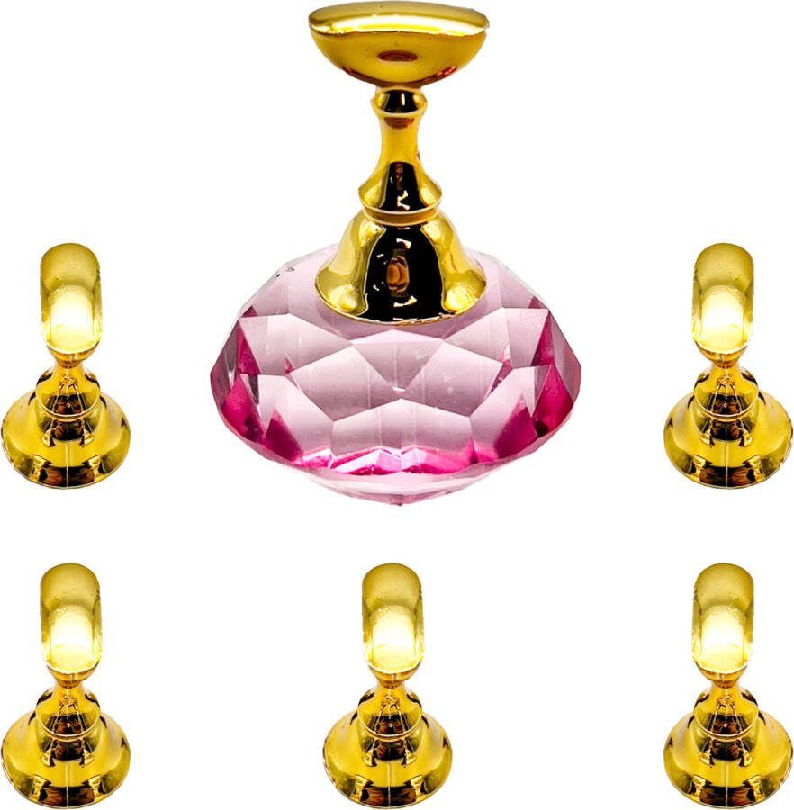 Somstyle Magnetische Kunstnagel Houder 6-Delig Nagel Display Nepnagel standaard Nail Art Roze & Goudkleurig