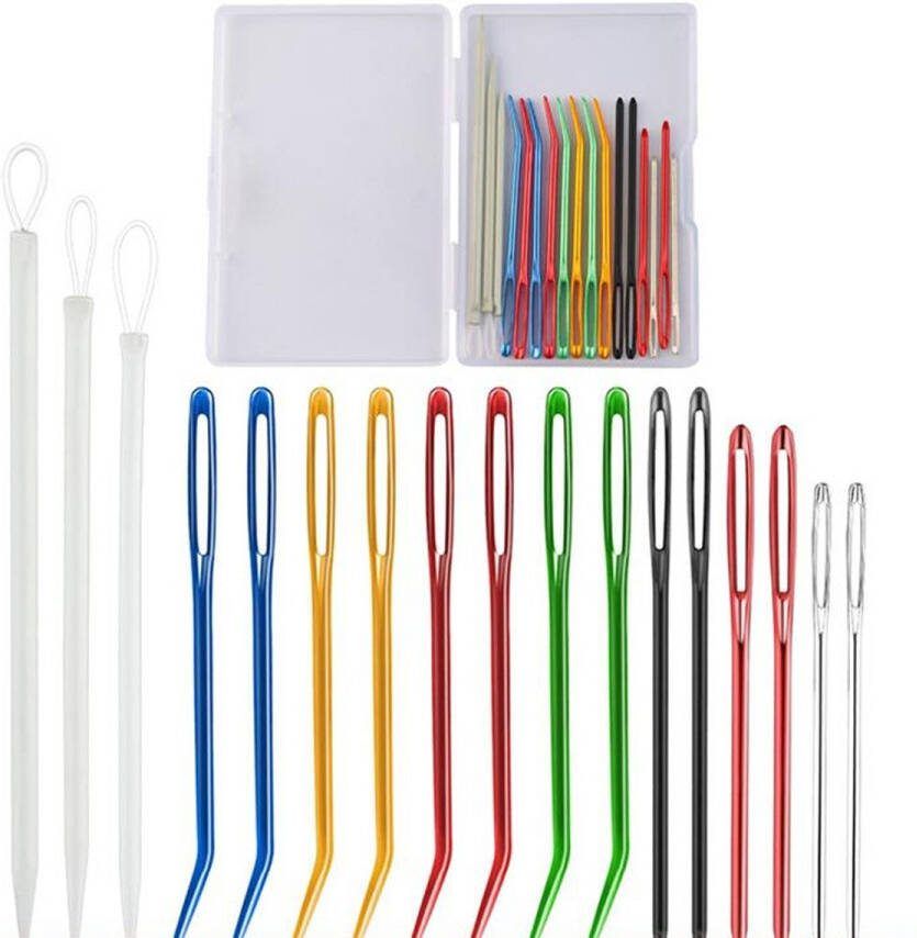 Somstyle Naalden met Oog Set 14 Stuks Breinaalden Stopnaalden Gebogen Naald Multicolor