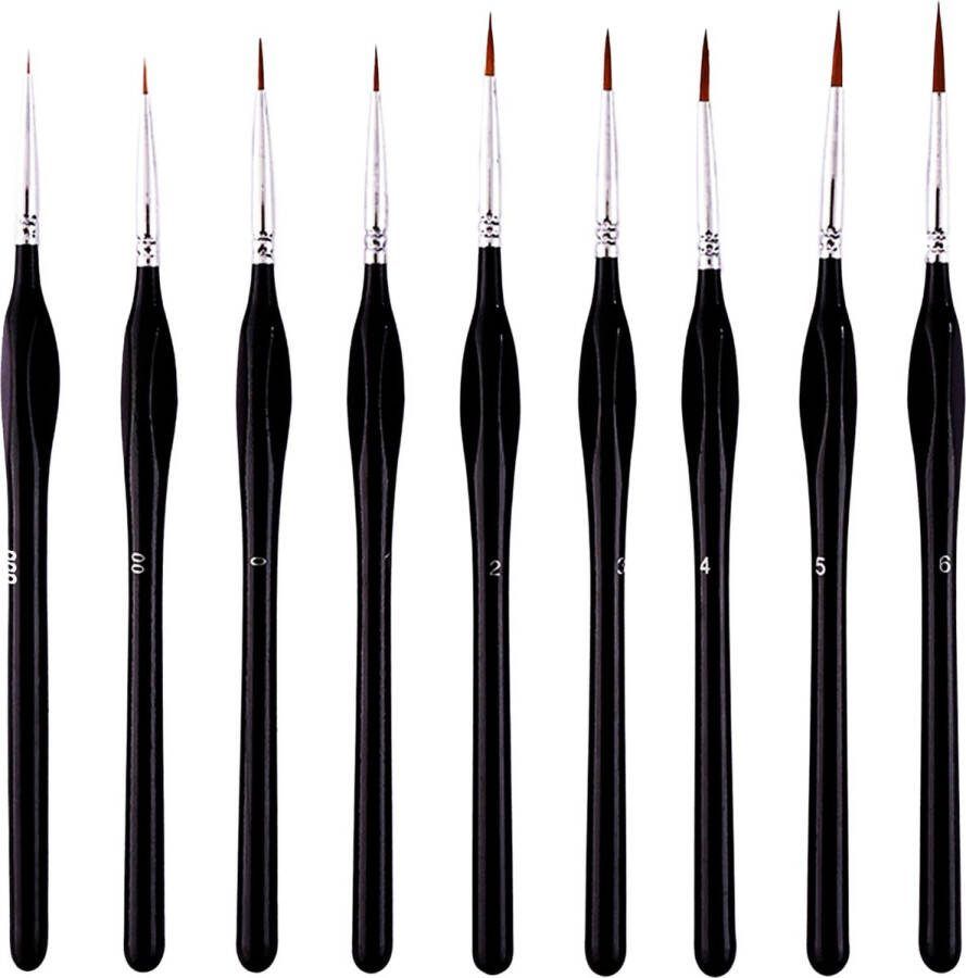 Somstyle Professionele Penselen Set 9 Kwasten Voor Aquarelverf Waterverf Acrylverf & Olieverf Dunne Kwast voor Schilderen Ergonomisch Zwart