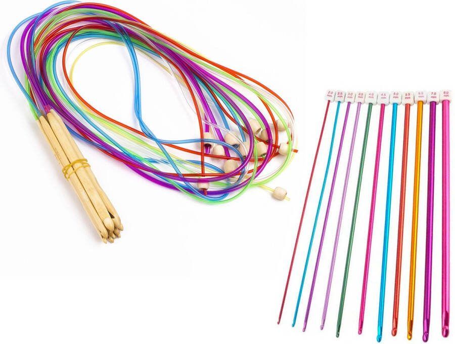 Somstyle Rondbreinaalden & Tunische Haaknaalden Set 23 Stuks Crochet Kit Flexibel Haken Breinaalden Verwisselbaar met & zonder Kop Multicolor