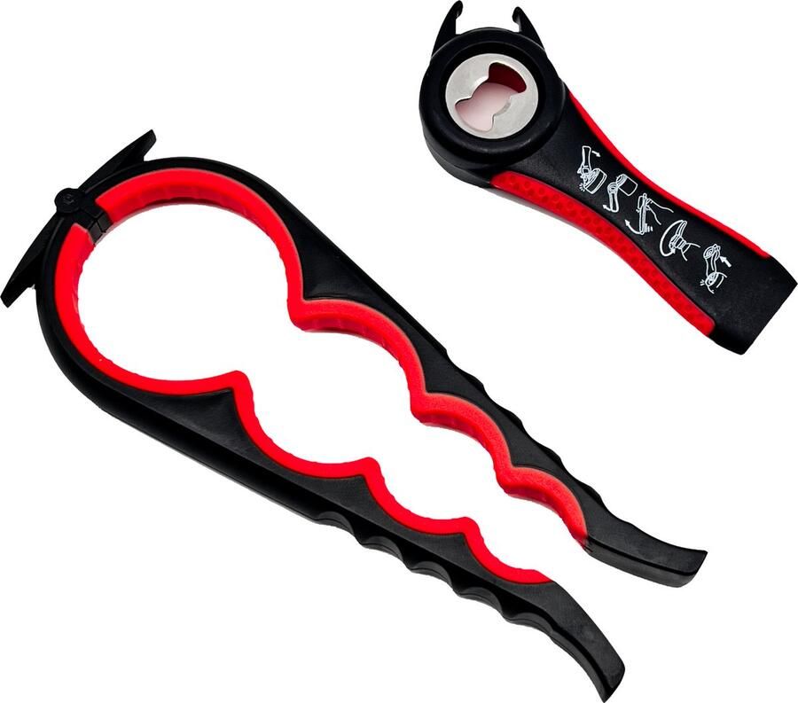 Somstyle Allesopener Set 7-in-1 Ergonomisch Pottenopener Antislip Dekselopener Flesopener Bieropener Zwart Rood