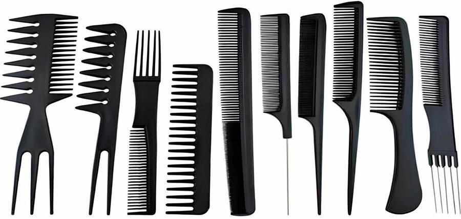 Somstyle Kammen Set 10 Stuks Kam voor Kappers Kapperset Haarkam Zwart