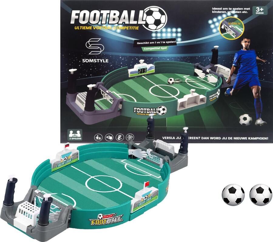 Somstyle Mini Voetbaltafel 56.8 x 11.1 x 27.7 CM Flipperkast Voetbal 2 Tot 4 Personen Tafelvoetbal Klein Speeltafel Interactief Spel Groen