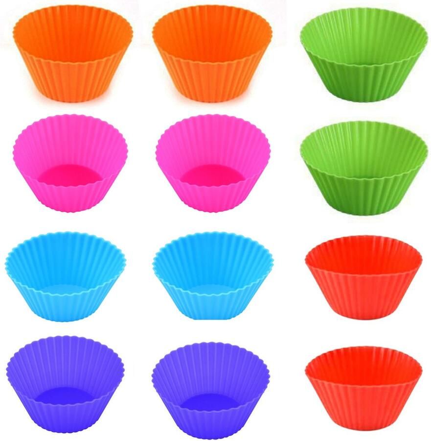 Somstyle Siliconen Cupcake Vormpjes 12 Stuks BPA Vrij Muffin Bakvormen Ø7 CM Multicolor