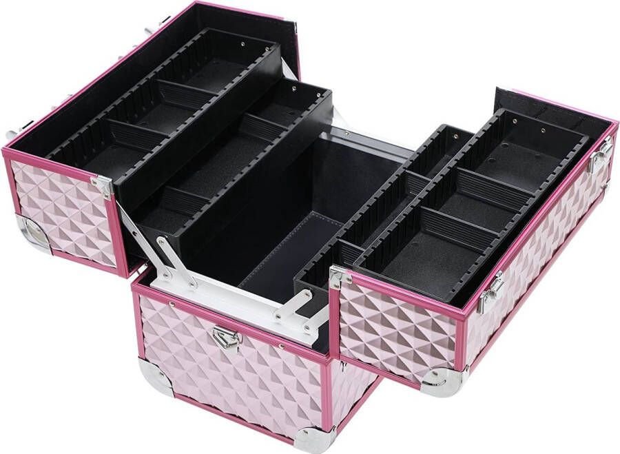 Songmics Beauty Case Make-up Case Make-up Storage Beauty Case Multi Case Make-up Case Vloertas Met Diamantpatroon Zilverkleurig Roze 36 x 28 x 23 cm JBC319P