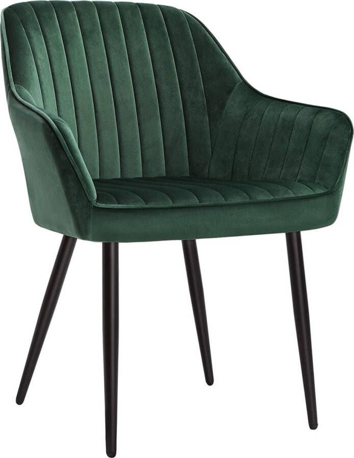 Songmics eetkamerstoel fauteuil gestoffeerde stoel met armleuningen metalen poten fluwelen bekleding zitbreedte 49 cm max. 110 kg voor studeerkamer woonkamer slaapkamer groen LDC087C01
