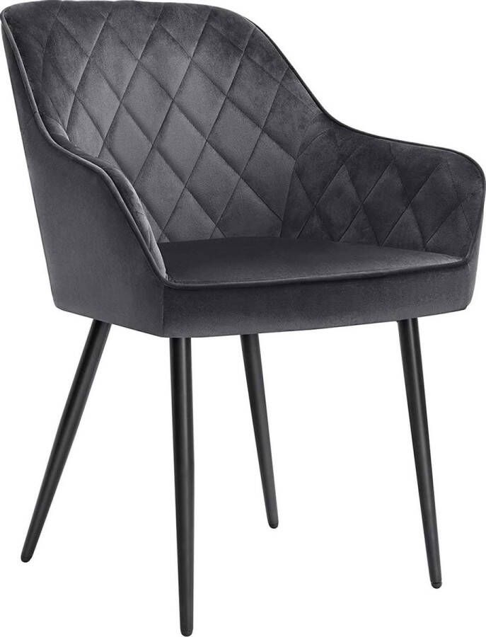 Songmics eetkamerstoel fauteuil gestoffeerde stoel met armleuningen zitbreedte 49 cm metalen poten fluwelen bekleding tot 110 kg draagvermogen voor studie woonkamer slaapkamer grijs LDC088G01