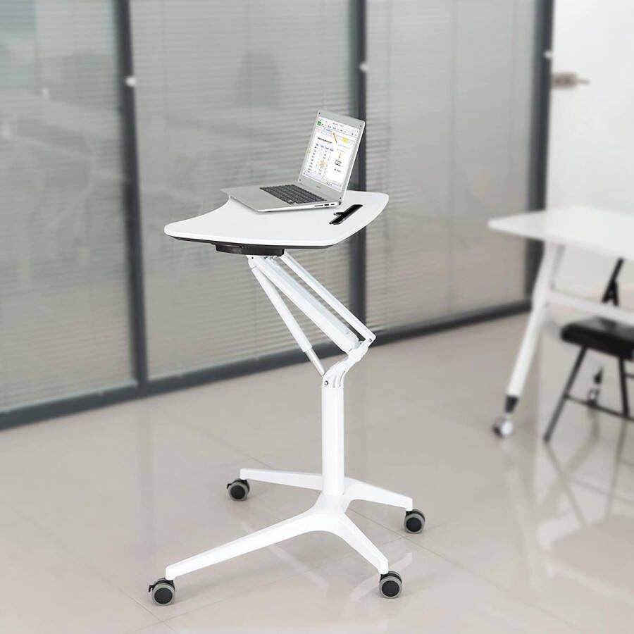 Merkloos Sans marque in hoogte verstelbaar sta-bureau laptoptafel verrijdbaar met wielen ook geschikt als zitbureau wit LAD02WT