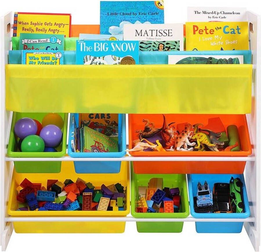ZAZA Home SONGMICS kinderplank kinderkamerplank boekenplank opbergplank met kantelbeveiliging 6 dozen van kunststof onderhoudsvriendelijk opbergruimte voor speelgoed GKR03W
