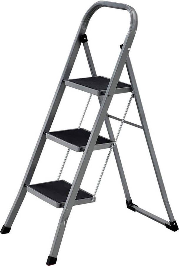 ZAZA Home SONGMICS Klaptrap met 3 treden trapladder ladder 20 cm brede treden met anti-slip rubberen matten anti-slip voeten met leuning tot 150 kg belastbaar van staal grijs-zwart GSL003GY01
